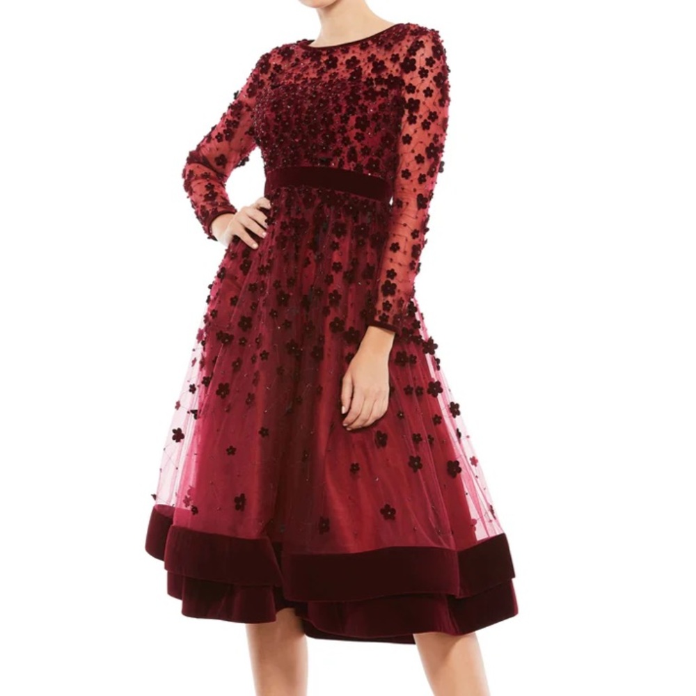 Mac Duggal Burgundy Floral Embellished Dress